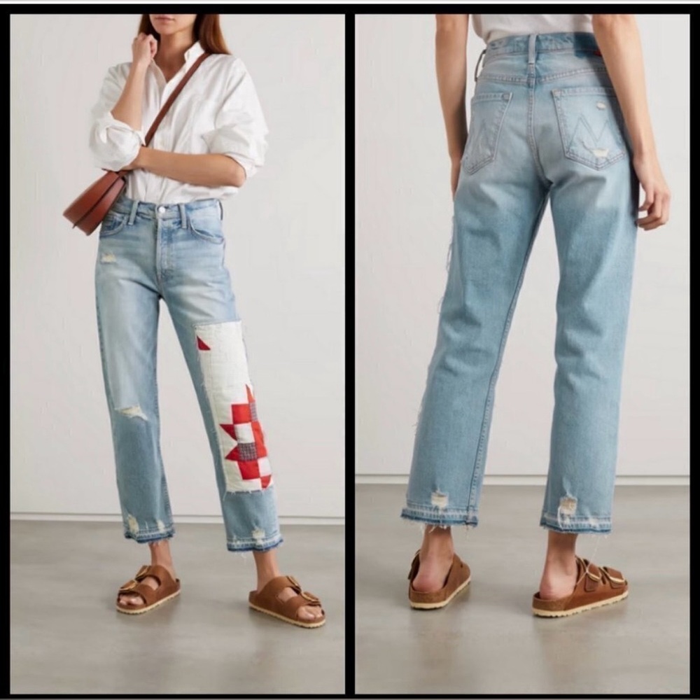 MOTHER + Carolyn Murphy The Patchwork Tomcat Ankle Undone Hem Jeans, size 30 - Picture 2 of 16